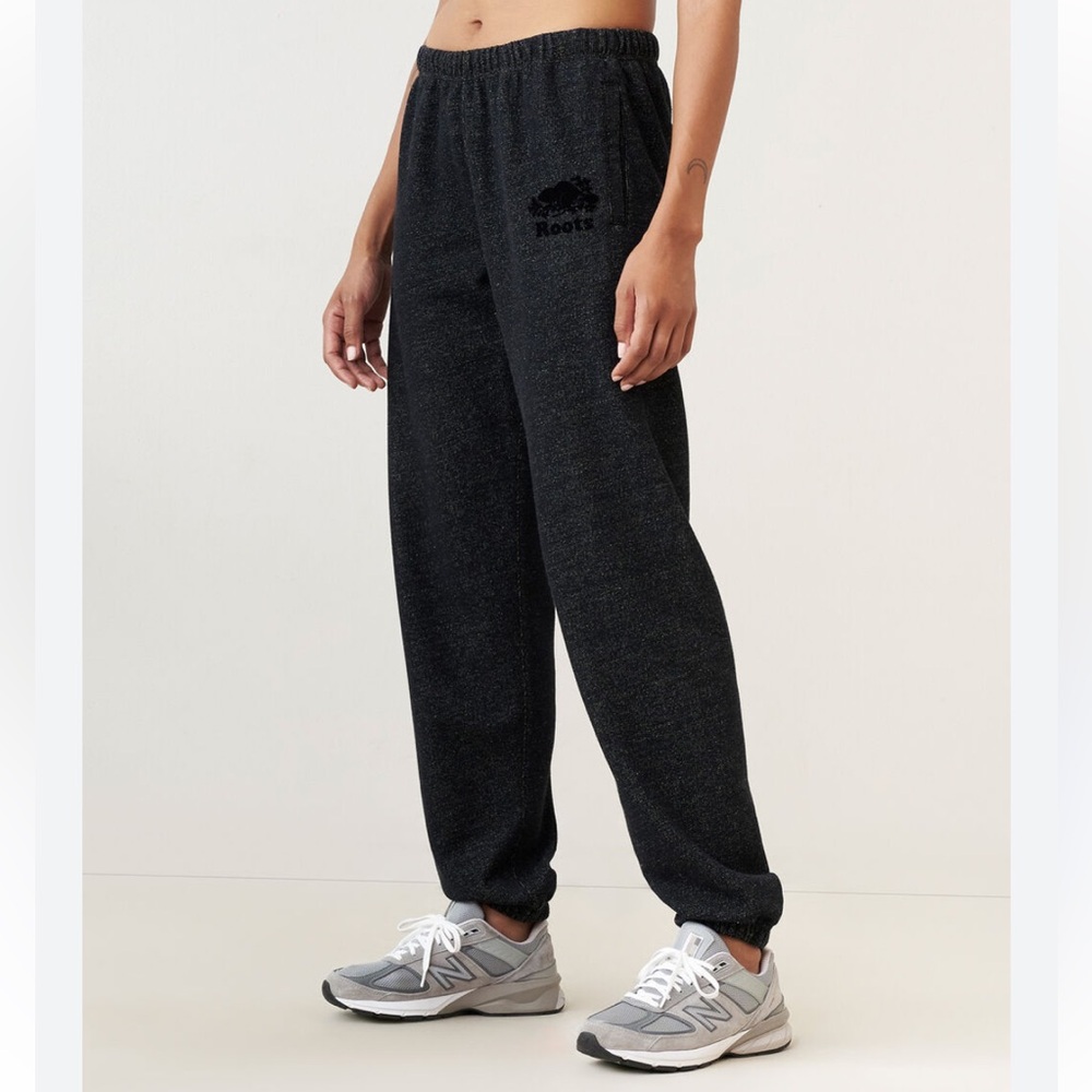 Roots Black Marled Fleece Track Pants